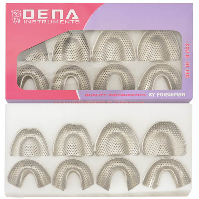 IMPRESSION TRAY FULL/DENTURE SETOF 8 PCS WITH RETENTION RIM
